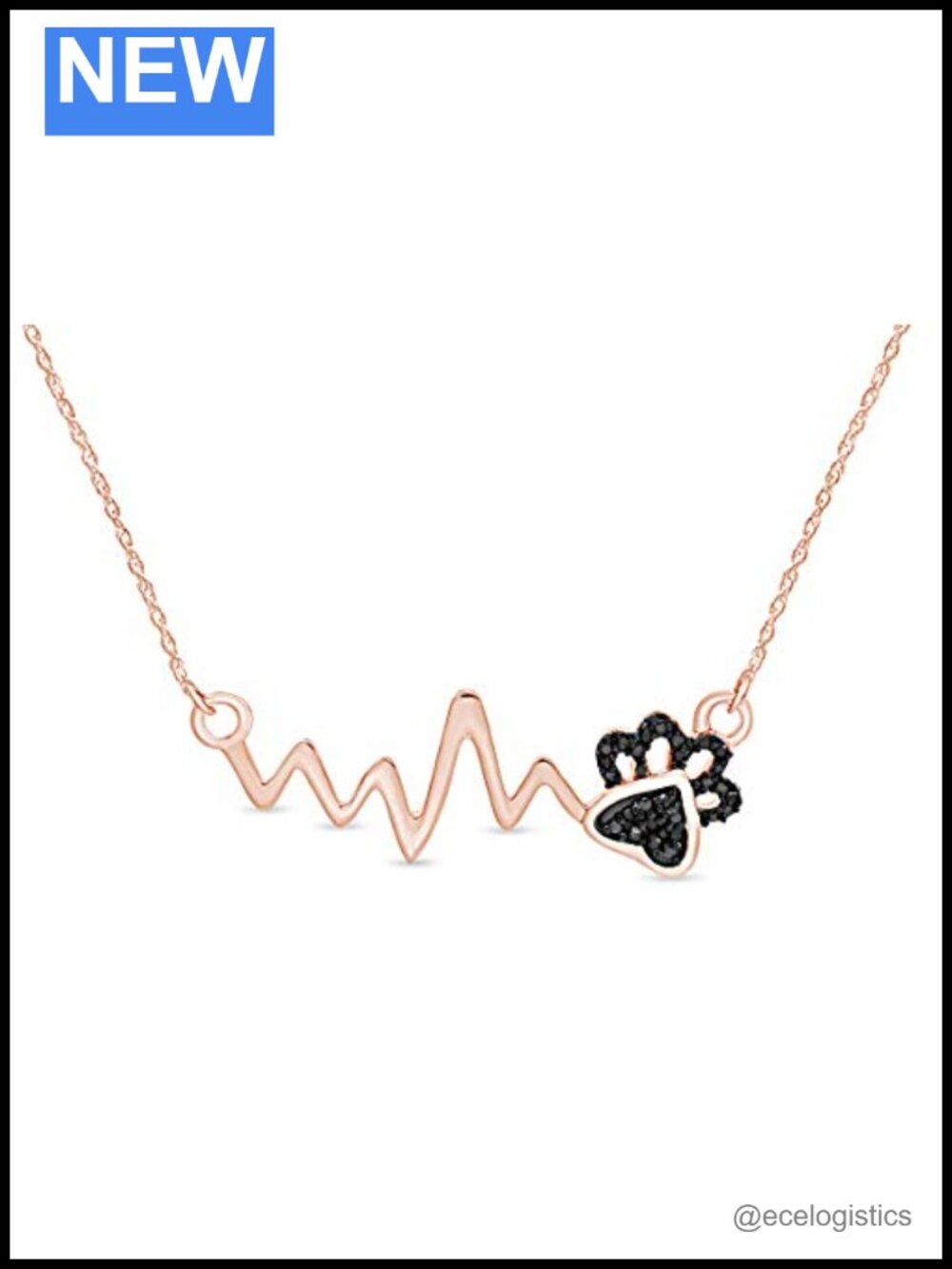 Paw Print Heartbeat Pendant Necklace 1/20ctw Round Black Natural Diamond